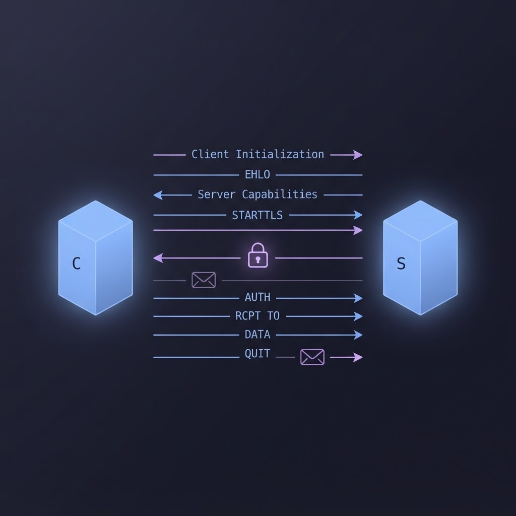 SMTP client and server protocol flow